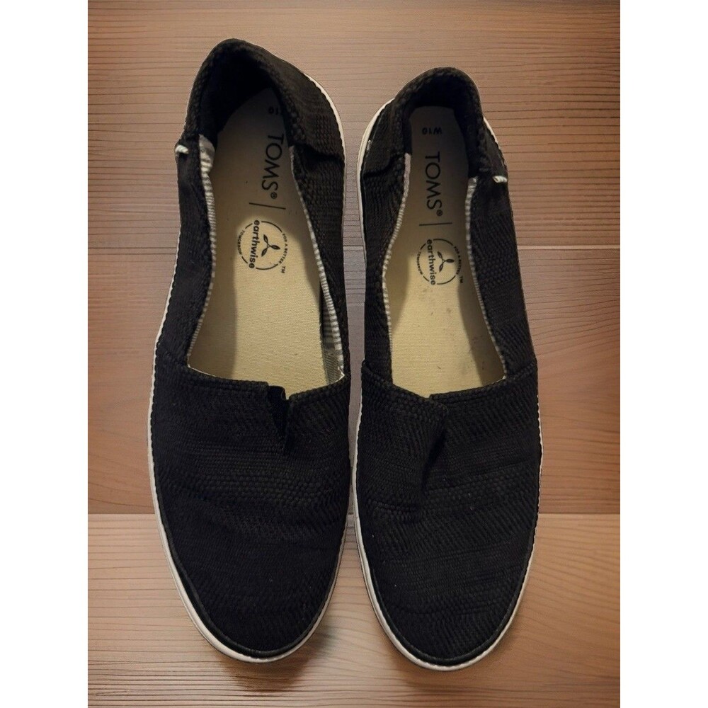 EUC TOMS Women's Earthwise Parker Sneakers Textural Woven Slip On Shoe Blk / Wht